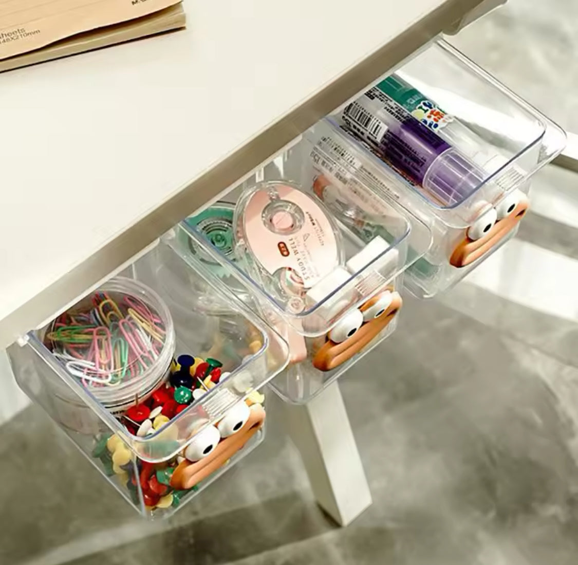 Transparent Smiley Mini Drawer, Under Table Drawer Storage Box, Cosmetic Pull Out Shelf Storage Box, Under Cabinet Storage Drawer Transparent Smiley Mini Drawer, Under Table Drawer Storage Box, Cosmetic Pull Out Shelf Storage Box, Under Cabinet Storage Drawer